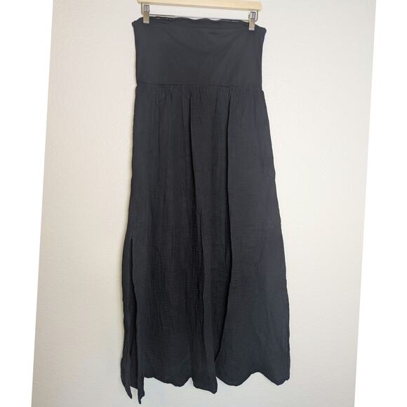 LOFT Beach Black Mixed Media Strapless Cotton Side Slits Maxi Dress Women L NWOT - Picture 3 of 13